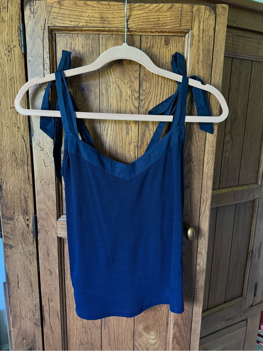 LOFT Navy Tie-Shoulder V-Neck Tank Top